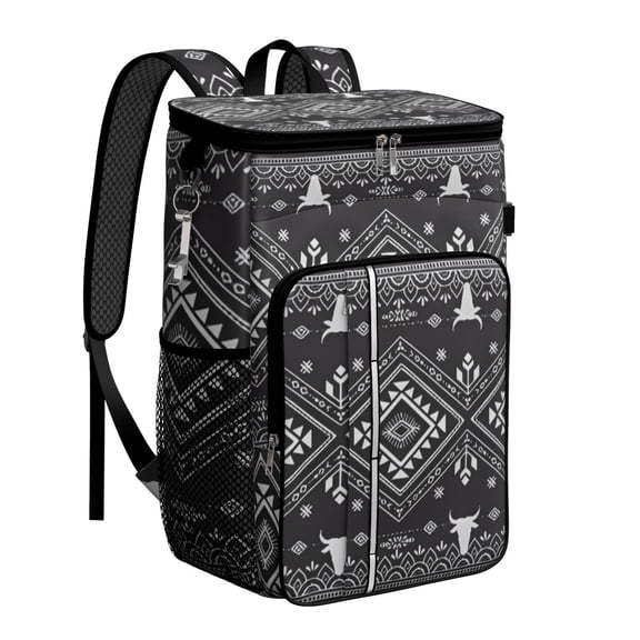 Tribal Cooler Backpack - 20L Insulated Leakproof Bag, Rustic Home Decor Design for Camping