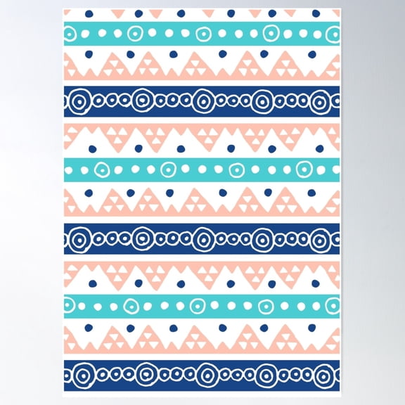 Tribal Coral Blue Teal Hand Drawn Poster Wall Art, Modern Wall Decor For Living Room Bedroom, 8x12 UNFRAMED