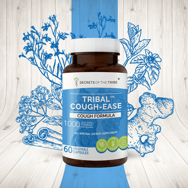 Tribal Cough-ease 60 Capsules, 500 mg, Lobelia, Cinnamon, Peppermint, Ginger, Elderberry, Slippery Elm. Cough Formula