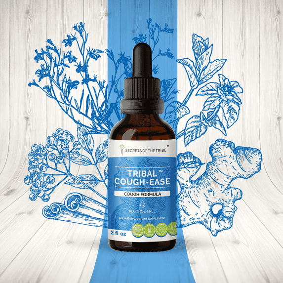 Secrets Of The Tribe Tribal Cough Ease Blend Tincture Dietary Supplement, Natural Extract, Made from Lobelia, Cinnamon, Peppermint, Ginger, Elderberry, Slippery Elm 2 oz