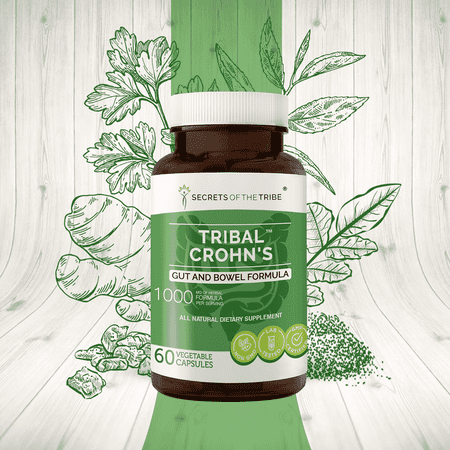 Secrets of the Tribe Tribal Crohn's Capsules Dietary Supplement, Natural Herb Blend, Made from Slippery Elm, Parsley, Marshmallow, Turmeric, Frankincense, Green Tea 60 Count