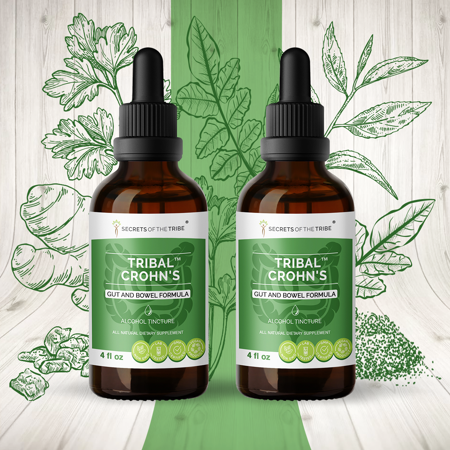 Tribal Crohn's Alcohol Extract, Tincture, Slippery Elm, Parsley, Marshmallow, Turmeric, Frankincense, Green Tea. Gut and Bowel Formula 2x4 oz