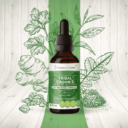 Secrets Of The Tribe Tribal Crohn's Blend Tincture Dietary Supplement, Natural Extract, Made from Slippery Elm, Parsley, Marshmallow, Turmeric, Frankincense, Green Tea 2 oz