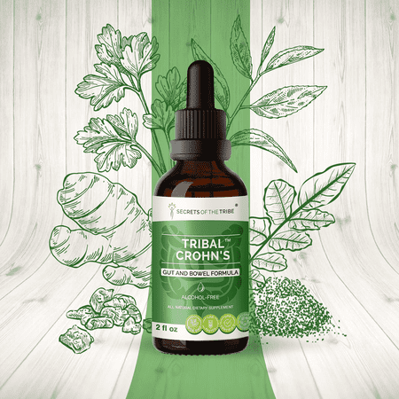 Secrets Of The Tribe Tribal Crohn's Blend Tincture Dietary Supplement, Natural Extract, Made from Slippery Elm, Parsley, Marshmallow, Turmeric, Frankincense, Green Tea 2 oz