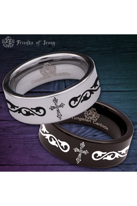 Tribal Cross Tungsten Carbide Ring