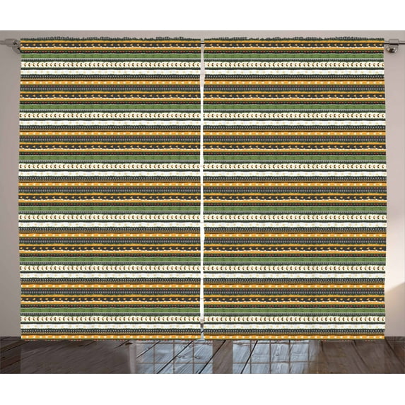 Ambesonne Tribal Curtains 2 Panel Set, Tiny Bird Footprints, 108" x 63", Multicolor