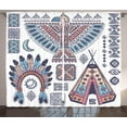 thumbnail image 1 of Tribal Curtains 2 Panels Set, Ethnic Teepee Tents Eagle Symbol Moon Sun and Feather Chief Hat Print, Window Drapes for Living Room Bedroom, 108W X 63L Inches, Coral Blue and Peach, by Ambesonne, 1 of 3