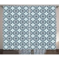 thumbnail image 1 of Tribal Curtains 2 Panels Set, Moroccan Floral Pattern with Circular Frames and Blooming Petals, Window Drapes for Living Room Bedroom, 108W X 63L Inches, Dark Blue Pale Blue and White, by Ambesonne, 1 of 3