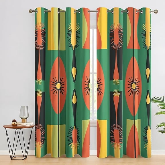 Tribal Curtains for Bedroom Decor, Green Red African Pattern Design Blackout Drapes, Ethnic Traditional Curtains for Living Room 53"W x 96"L (Pack of 2)