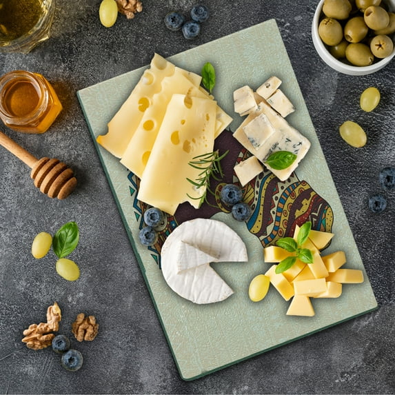 Tribal Cutting Board, Woman in Traditional Fashion Dress Portrait Glamour Graphic, Decorative Tempered Glass Cutting and Serving Board, Small Size, Cream and Brown, by Ambesonne