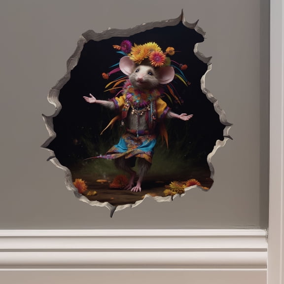 Tribal Dancer Mouse in Mouse Hole Decal - Mouse Hole 3D Wall Sticker
