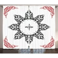 thumbnail image 1 of Ambesonne Ethnic Curtains 2 Panel Set, Tattoo Circular Vector, 108" x 84", Black White and Ruby, 1 of 3