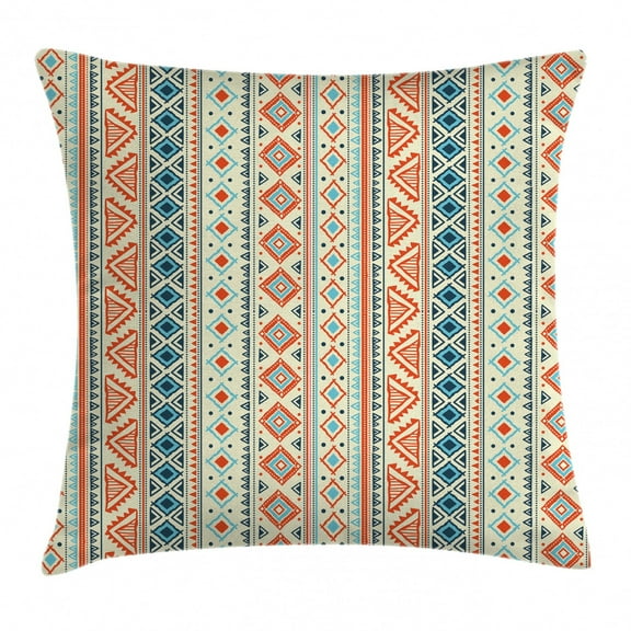 Tribal Decor Throw Pillow Cushion Cover, Mexican Style Aztec Pattern Retro Hand Drawn Style Abstract, Decorative Square Accent Pillow Case, 16 X 16 Inches, Cream Blue Navy and Scarlet, by Ambesonne