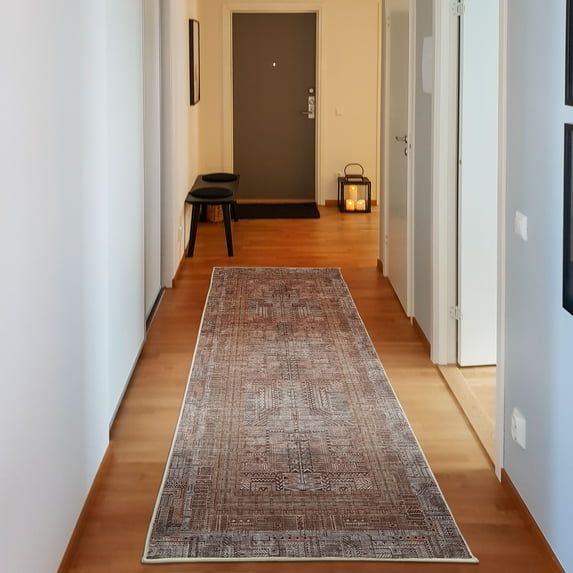 Tribal Decorative Rug, Grunge Design Ethnic and Modern Art Composition of Geometric Shapes and Motifs, Quality Carpet for Bedroom Dorm and Living Room, 6 Sizes, Caramel, by Ambesonne