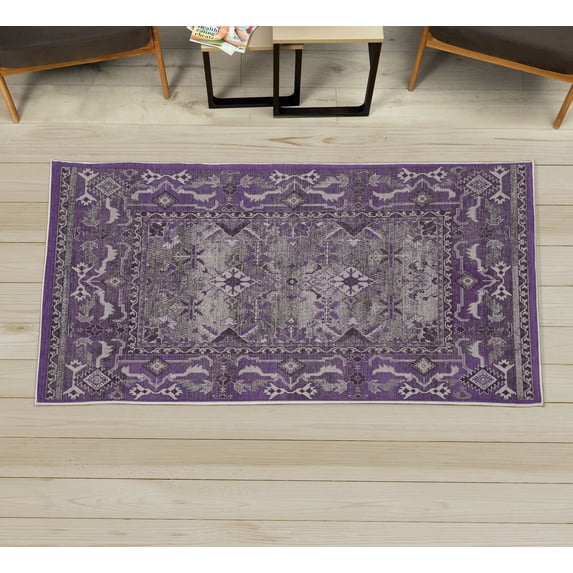 Tribal Decorative Rug, Triangles and Flowers Old People Art from the Past Squares Geometric, Quality Carpet for Bedroom Dorm and Living Room, 6 Sizes, Blue Violet, by Ambesonne