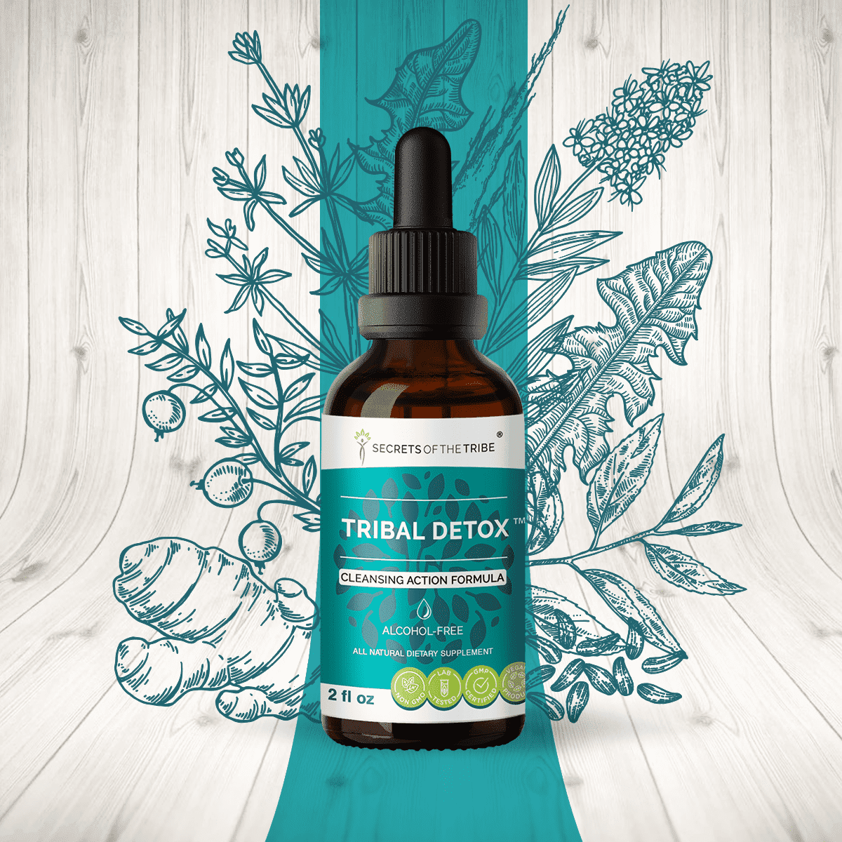 Secrets Of The Tribe Tribal Detox Blend Tincture Dietary Supplement, Natural Extract, Made from Turmeric, Dandelion, Milk Thistle, Burdock, Cleavers, Cranberry, Goldenrod, Green Tea 2 oz