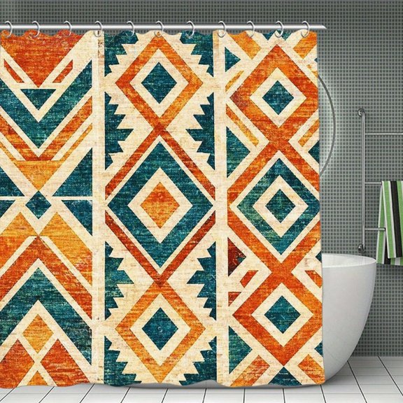Tribal Diamond Pattern Rustic Print Shower Curtain 70.8×70.8Inch,Modern Fabric Waterproof Polyester Bathroom Home Decor Set with Hooks
