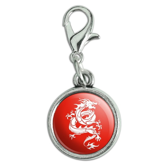 Tribal Dragon Asian Antiqued Bracelet Pendant Zipper Pull Charm with Lobster Clasp