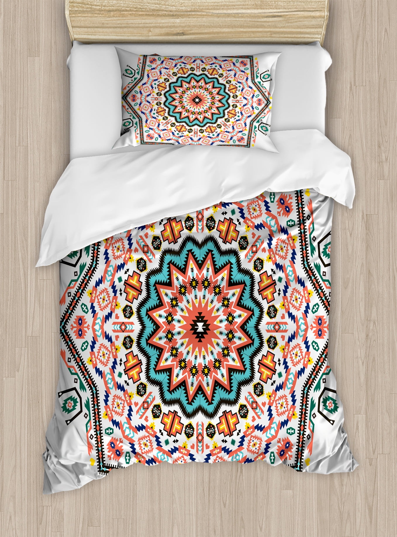 Tribal Duvet Cover Set, Abstract Style Themed Boho Sun Pattern Art Print on Greyscale Background