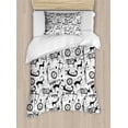 thumbnail image 1 of Tribal Duvet Cover Set, Culture Pattern with Traditional Animal and Arrows Folk Design, Decorative 2 Piece Bedding Set with 1 Pillow Shams, Twin Size, Black and White, by Ambesonne, 1 of 3