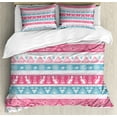 thumbnail image 1 of Tribal Duvet Cover Set, Egyptian Cats Wings Pyramids Triangles Historical Pattern, Decorative 3 Piece Bedding Set with 2 Pillow Shams, King Size, Pale Blue Pink White, by Ambesonne, 1 of 3