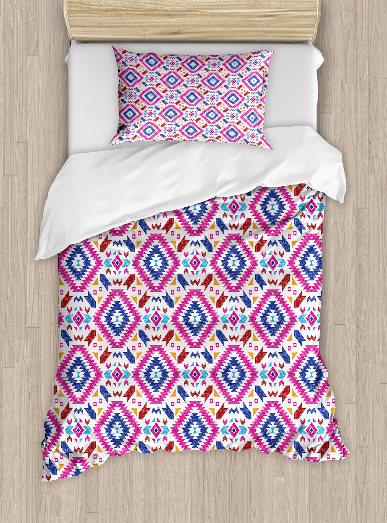 Tribal Duvet Cover Set, Hand Drawn Style Seamless Pattern with Mayan
