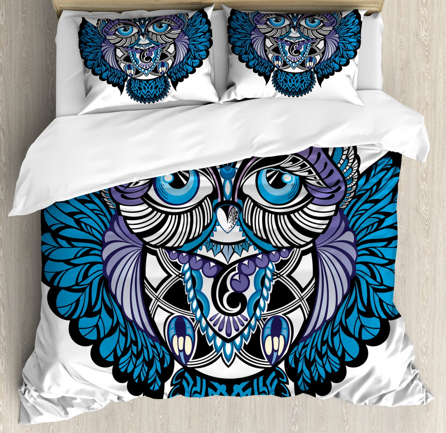 King Size Navy Blue and Purple Owl Paisley Duvet Set