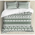 thumbnail image 1 of Tribal Duvet Cover Set, Pattern with Prehistoric Geometric Forms Triangles Background, Decorative 3 Piece Bedding Set with 2 Pillow Shams, King Size, Hunter Green White, by Ambesonne, 1 of 3