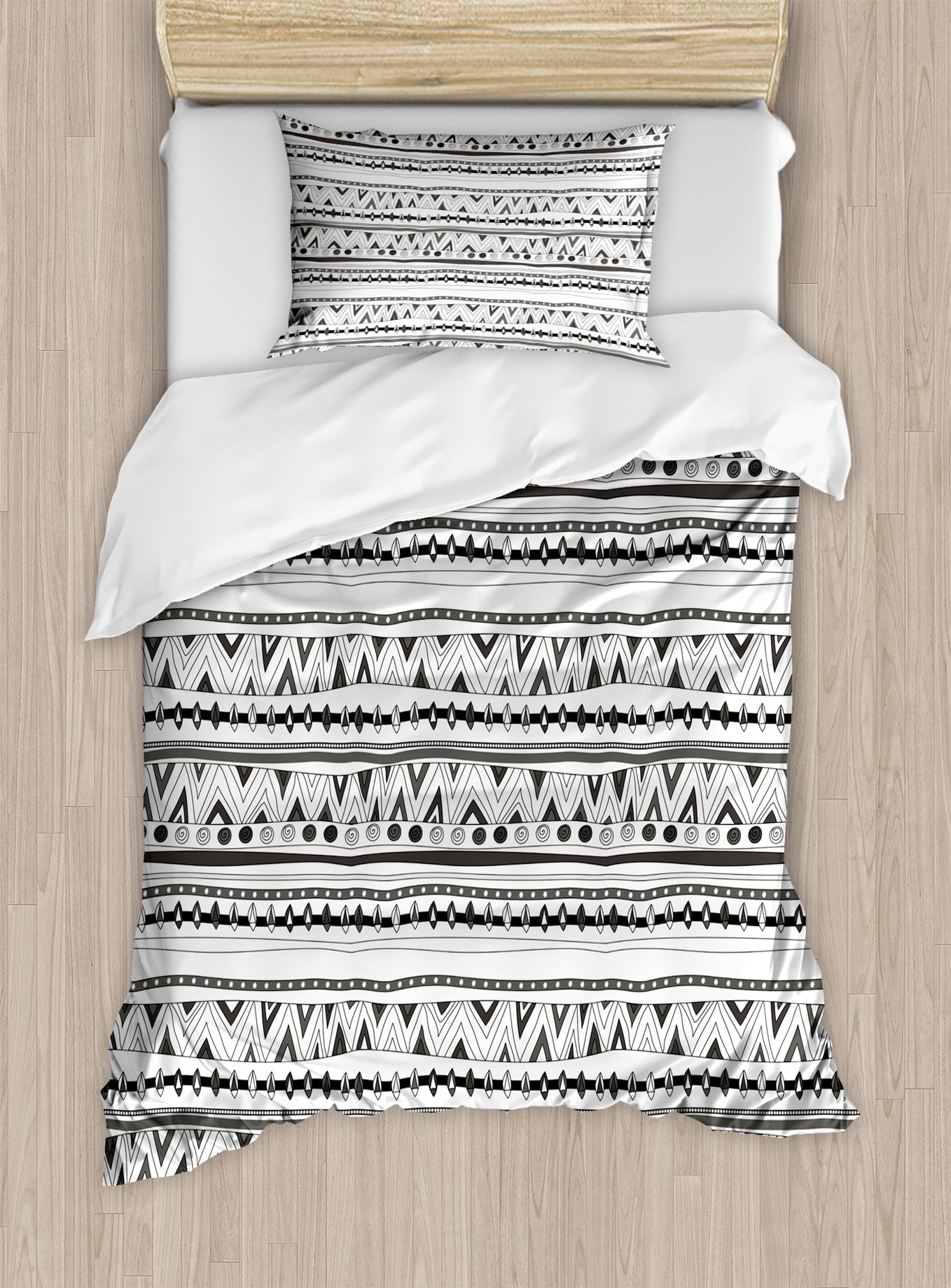 Twin Charcoal Grey and White Tribal Duvet Cover Set