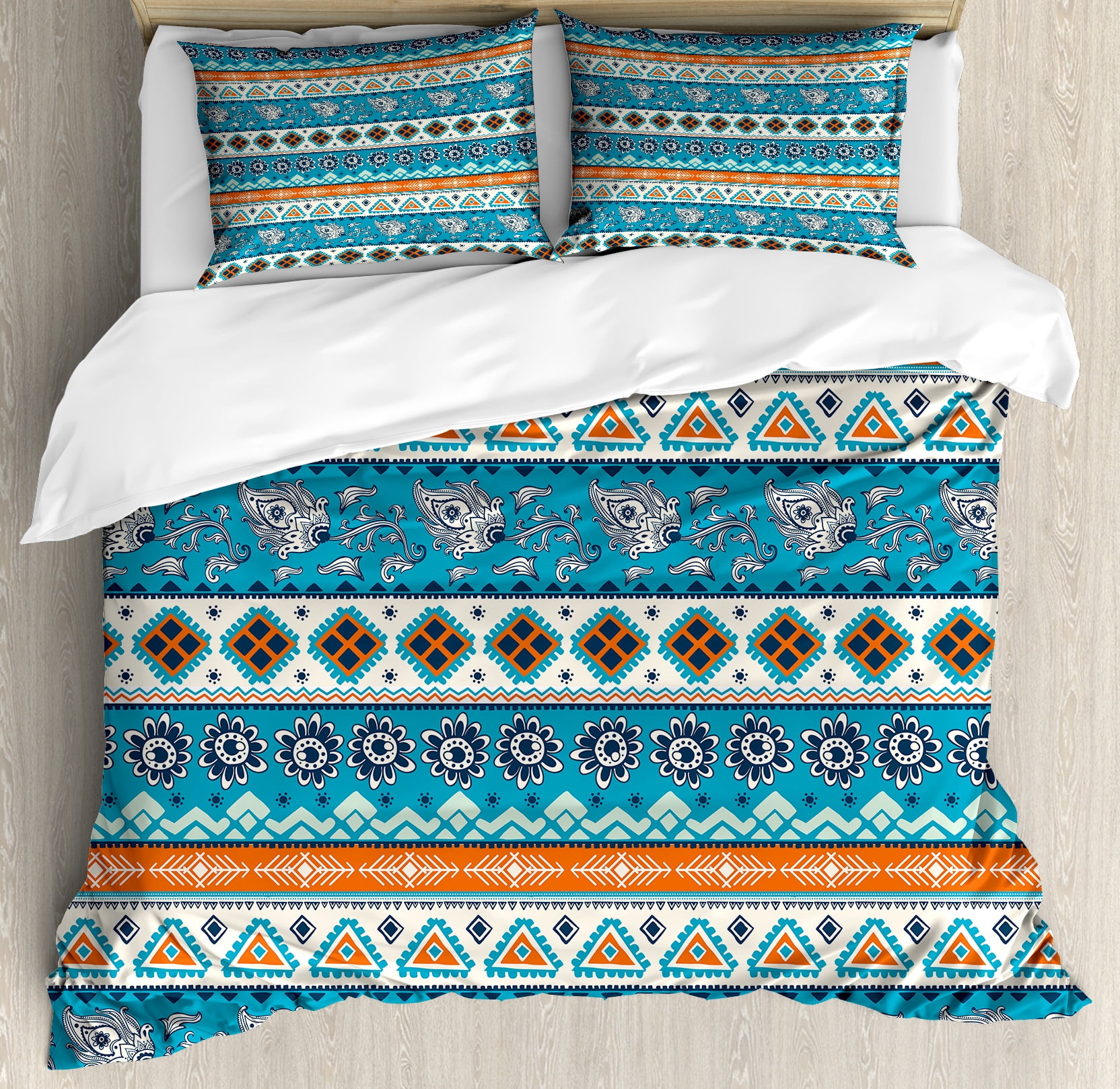 Tribal Duvet Cover Set, Print with Persian Tulips Floral Spring Season