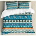 thumbnail image 1 of Tribal Duvet Cover Set, Print with Persian Tulips Floral Spring Season Bohemian Art, Decorative 3 Piece Bedding Set with 2 Pillow Shams, Queen Size, Blue Orange and White, by Ambesonne, 1 of 3