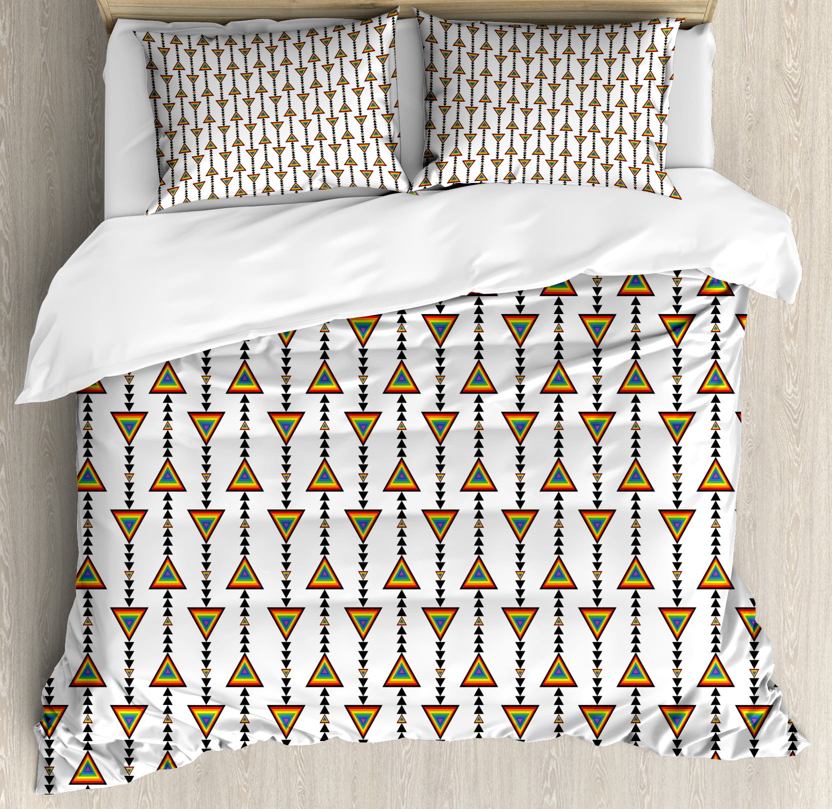 Tribal Duvet Cover Set, Style Rainbow Colors Arrow Prehistoric Art