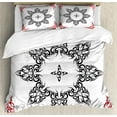 thumbnail image 1 of Tribal Duvet Cover Set, Style Tattoo Circular Vector Art Leaves Like Frame Modern Print, Decorative 3 Piece Bedding Set with 2 Pillow Shams, Calking Size, Black White and Ruby, by Ambesonne, 1 of 3