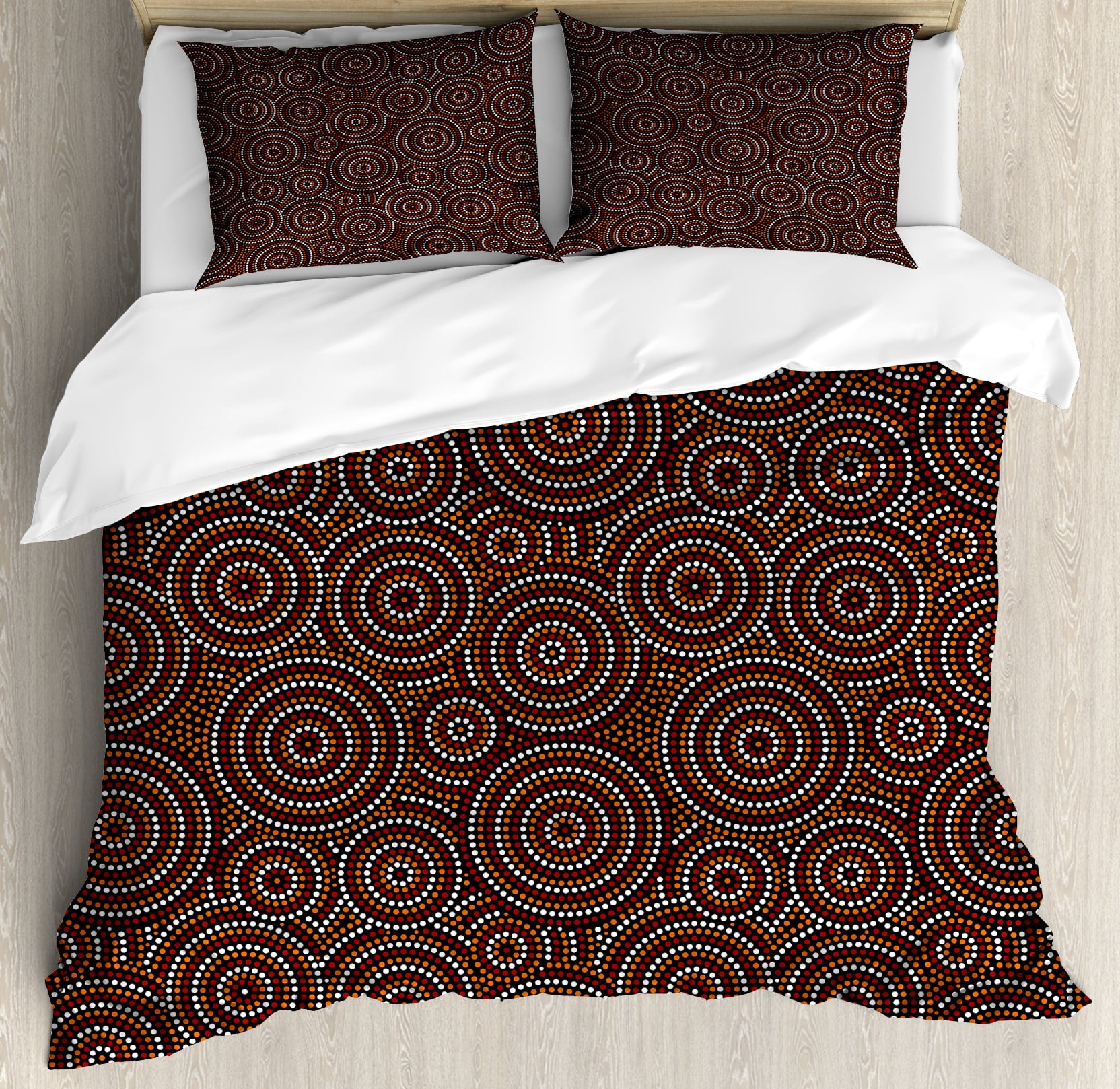 Tribal Duvet Cover Set, Traditional Australian Shapes Aboriginal Art