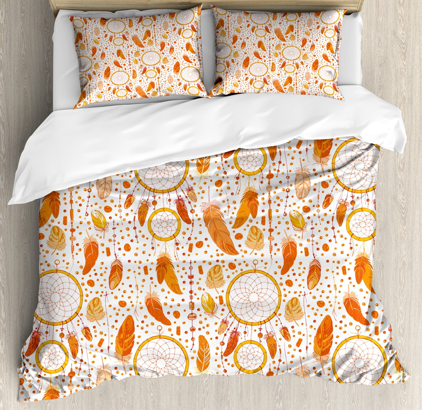Rustic Orange & Pink Cotton Double Bedsheet Set – Tribal Geometric Diamond Print with Pillow Covers main image 0