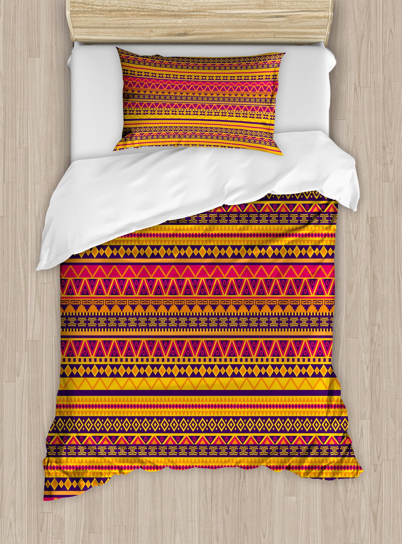 Tribal Duvet Cover Set, Vector Style Inspired Image with Geometric