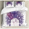 thumbnail image 1 of Tribal Duvet Cover Set, Watercolor Headdress Prehistoric Culture Folk Traditional, Decorative 3 Piece Bedding Set with 2 Pillow Shams, Calking Size, Pale Mauve Lavender, by Ambesonne, 1 of 3