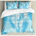 thumbnail image 1 of Tribal Duvet Cover Set, Watercolors Style Digital Made Feather Hanging down in Picture Aztec, Decorative 3 Piece Bedding Set with 2 Pillow Shams, Queen Size, Blue White, by Ambesonne, 1 of 3