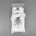 thumbnail image 1 of Tribal Duvet Cover Set, Wild and Free Inspirational Artwork Wolf Boho Feathers Print, Bedding Set with Shams and Fitted Sheet, 3 Sizes, by Ambesonne, 1 of 3