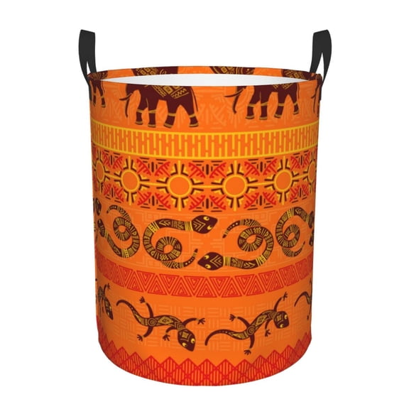 Tribal Ethnic Elephant African Geometric Lizard Foldable Laundry Hamper with Handle Storage Basket for Clothes Toys & Organizing
