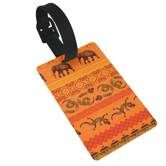 Tribal Ethnic Elephant African Geometric Lizard Luggage Tags Suitcases ID Baggage Identifier Card Name Tag for Travel Backpacks Gym Bags