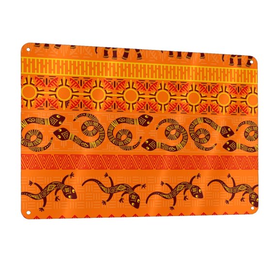 Tribal Ethnic Elephant African Geometric Lizard Metal Tin Sign Wall Decor for Home Bars Restaurants Cafes Store Pubs Sign Gift 12 X 8 Inch