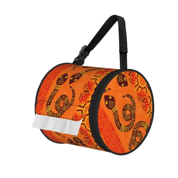 Tribal Ethnic Elephant African Geometric Lizard Portable Cylinder Toilet Paper Holder Tissue Dispenser Hanging Storage Bag with Strap