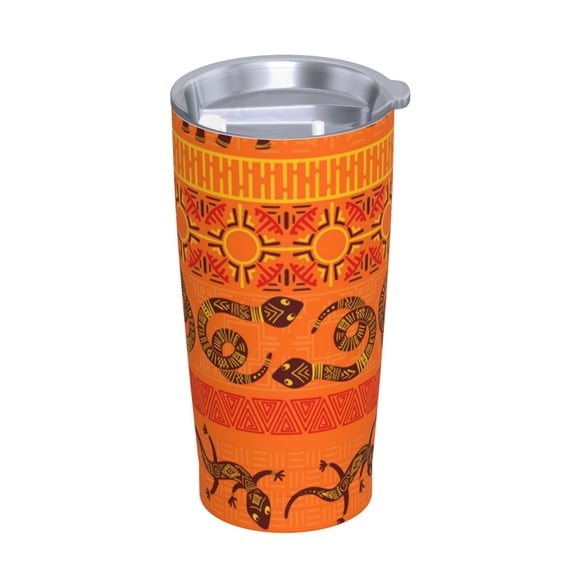 Tribal Ethnic Elephant African Geometric Lizard Stainless Steel Tumbler with Lid and Straw 20oz Vacuum Insulated Travel Mug for Hot & Cold Drinks Coffee Wine Water Cup