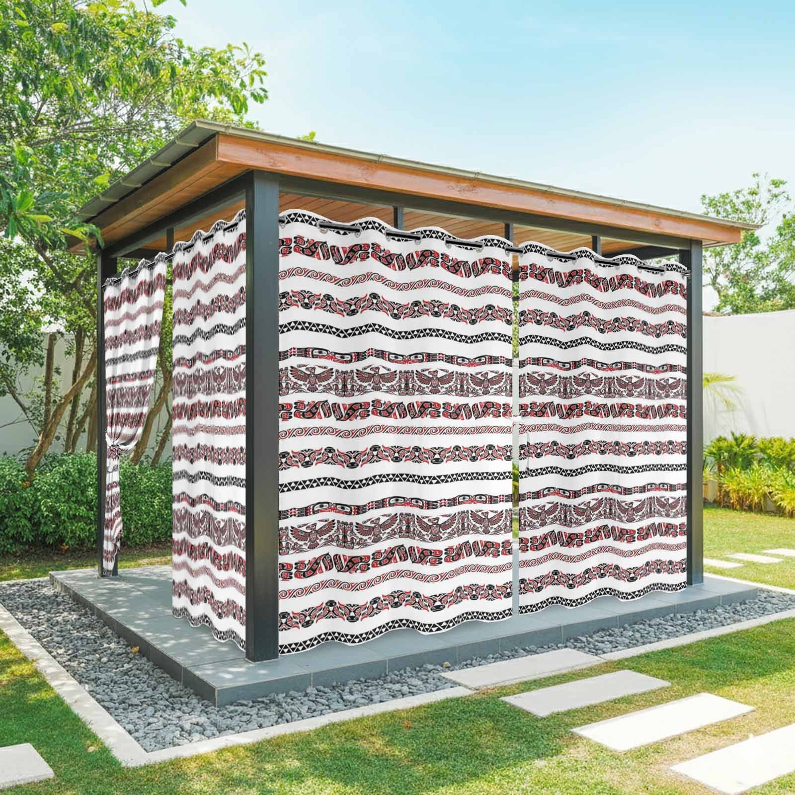 Tribal Ethnic Style Outdoor Curtains for Patio, Bird Geometric Boho Red White Rustic Sunshade Privacy Drapes Grommet Waterproof Outside Curtains for Porch/Cabana/Balcony 54"x 108", 1 Panel