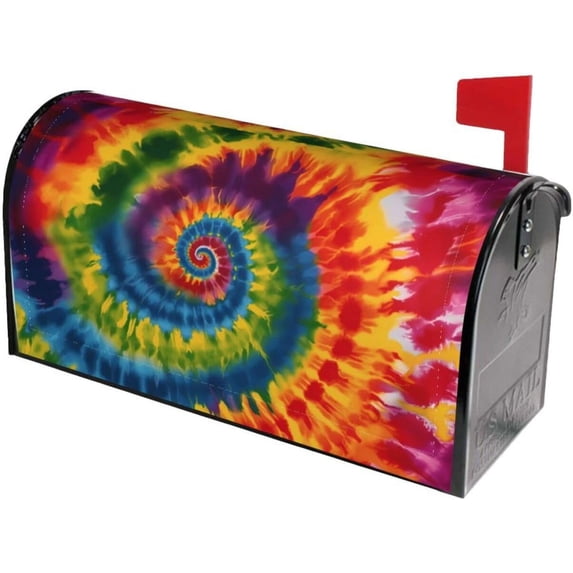 Tribal Ethnic Tie Dye Mailbox Covers, Spiral Colorful Magnetic Post Box Cover Wraps Standard Size 21x18 in for Garden Yard Decor