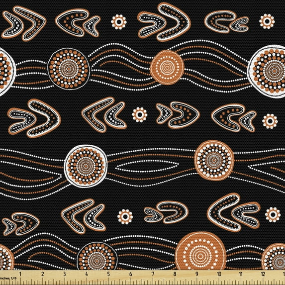 Ambesonne Tribal Fabric by the Yard Upholstery, Funky Ethnic Design Shapes, 1 Yard, Orange and Charcoal Grey