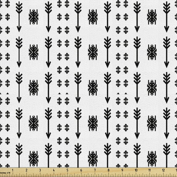 Ambesonne Tribal Fabric by the Yard Upholstery, Boho Arrows, 3 Yards, Black White
