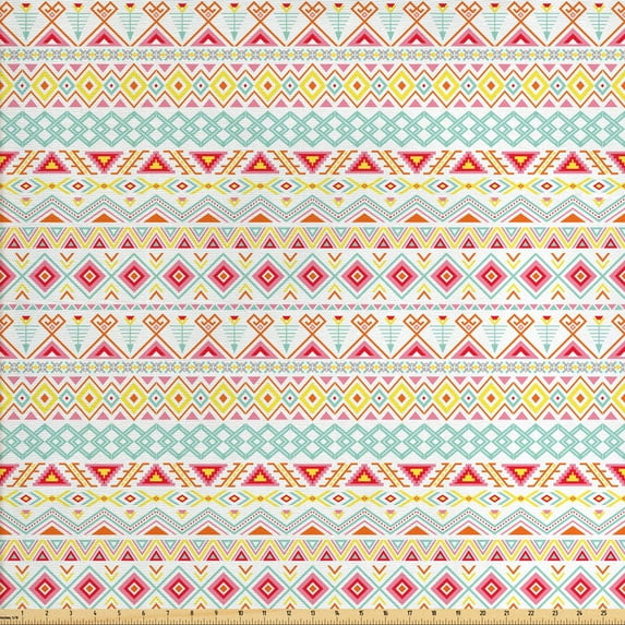 Ambesonne Tribal Fabric by the Yard Upholstery, Native Style Aztec Art, 10 Yards, Yellow Pink Aqua