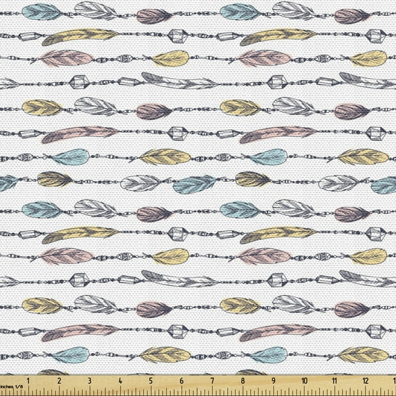 Ambesonne Tribal Fabric by the Yard Upholstery, Feathers Linked on a, 10 Yards, Multicolor